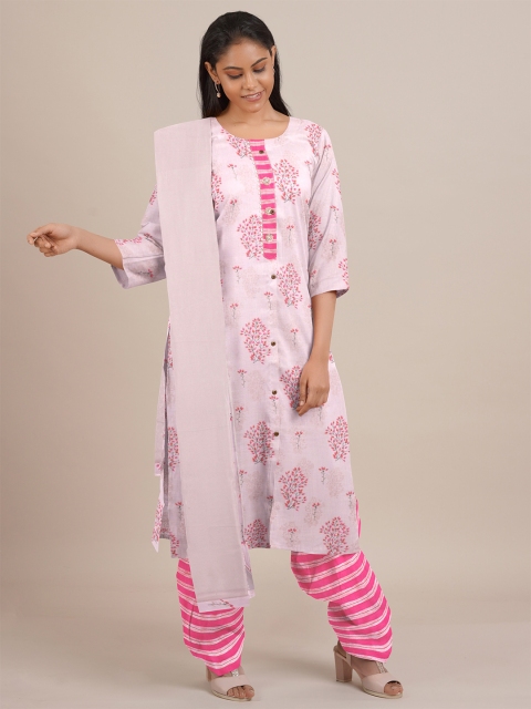 

Pothys Pink & White Unstitched Dress Material
