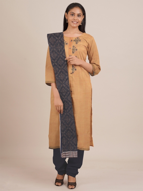 

Pothys Yellow & Charcoal Grey Embroidered Unstitched Dress Material