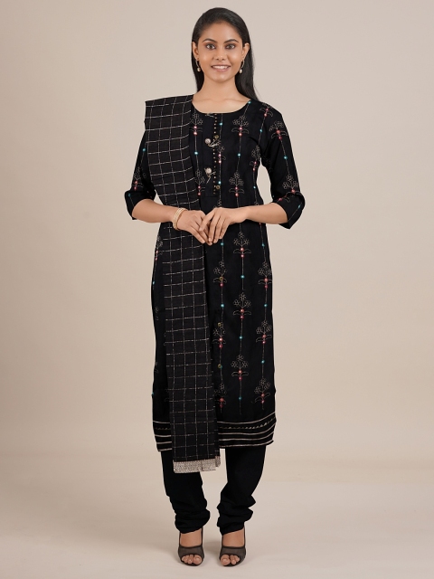 

Pothys Black Embroidered Unstitched Dress Material