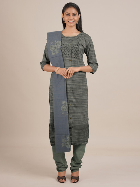 

Pothys Green & Grey Printed Unstitched Dress Material