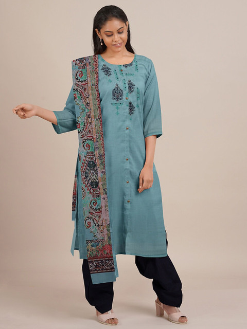 

Pothys Blue Printed Unstitched Dress Material