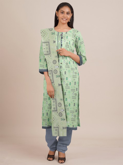 

Pothys Green & Grey Printed Unstitched Dress Material