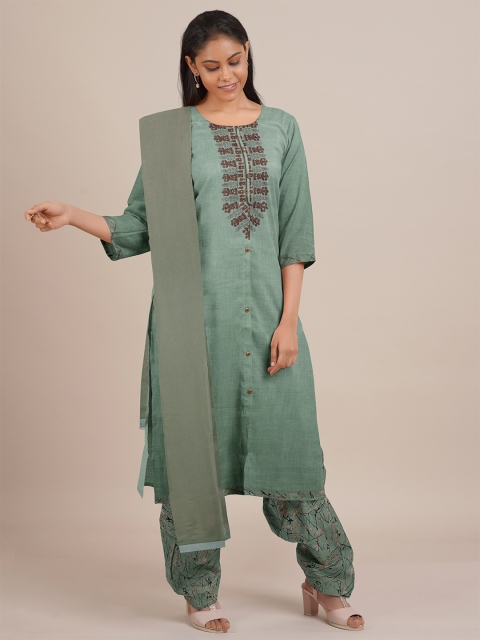 

Pothys Green Embroidered Unstitched Dress Material