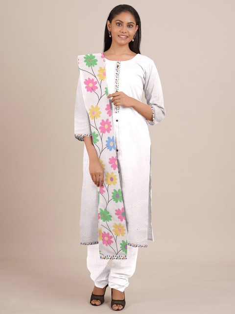 

Pothys Off White & Multicoloured Unstitched Dress Material