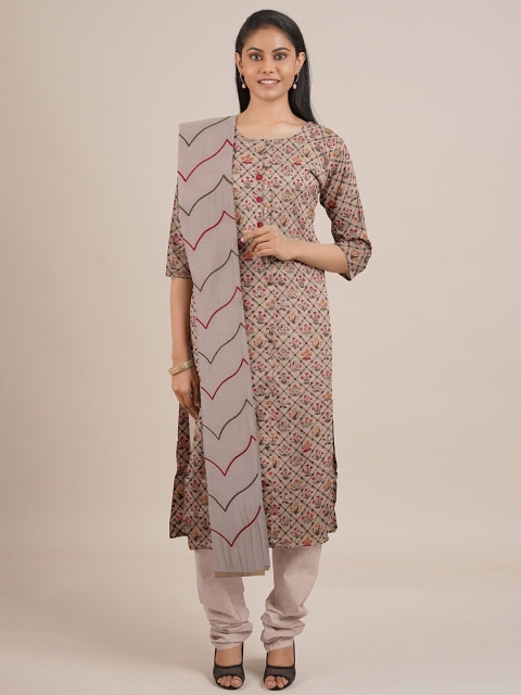 

Pothys Cream-Coloured Printed Unstitched Dress Material