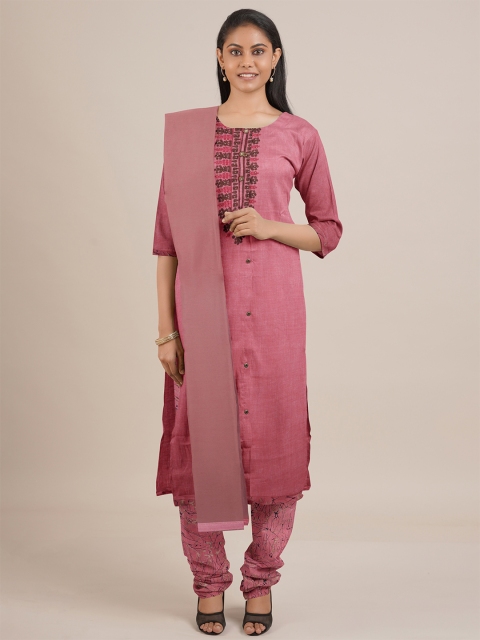 

Pothys Pink Unstitched Dress Material