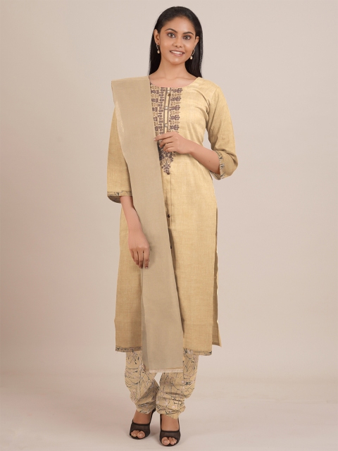 

Pothys Cream-Coloured Embroidered Unstitched Dress Material