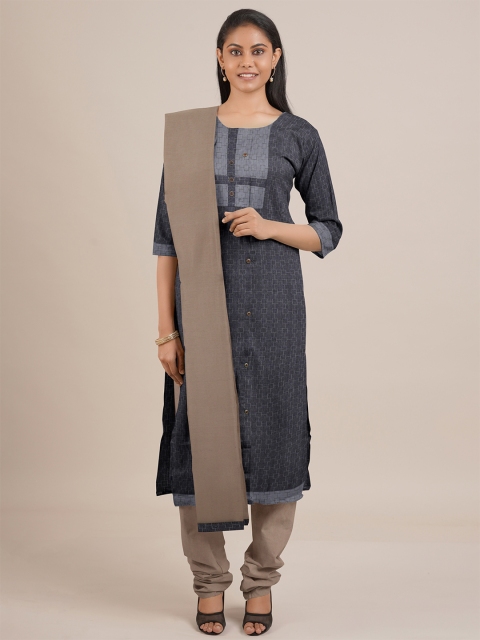 

Pothys Grey Printed Unstitched Dress Material