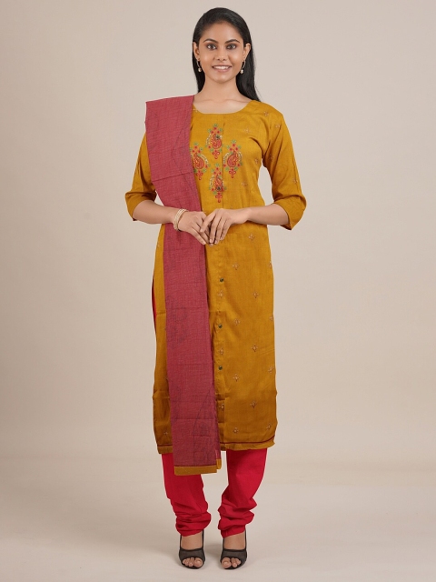 

Pothys Yellow & Red Embroidered Unstitched Dress Material