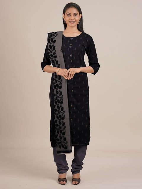 

Pothys Black Printed Unstitched Dress Material