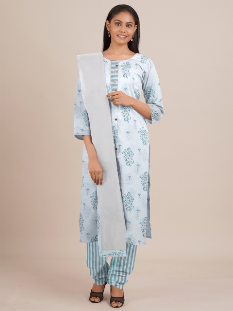 

Pothys Blue Printed Unstitched Dress Material