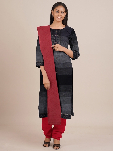 

Pothys Grey & Red Embroidered Unstitched Dress Material
