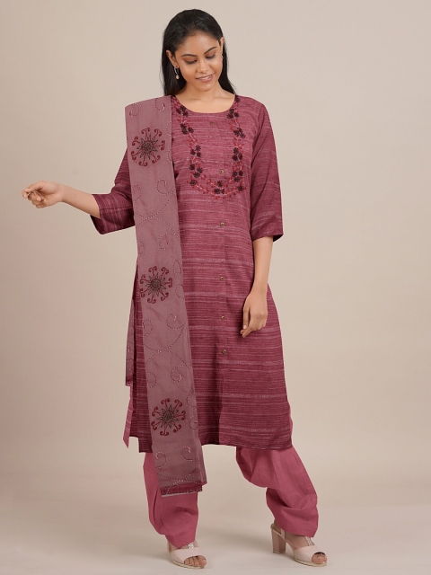 

Pothys Pink Printed Unstitched Dress Material