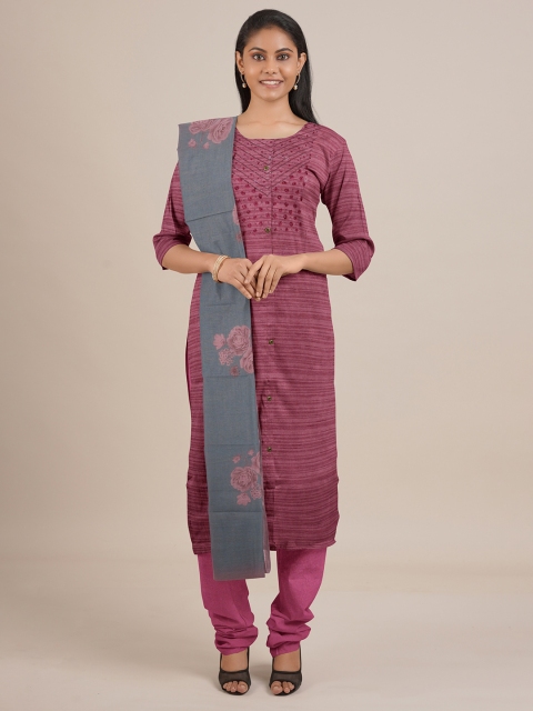 

Pothys Pink & Grey Embroidered Unstitched Dress Material