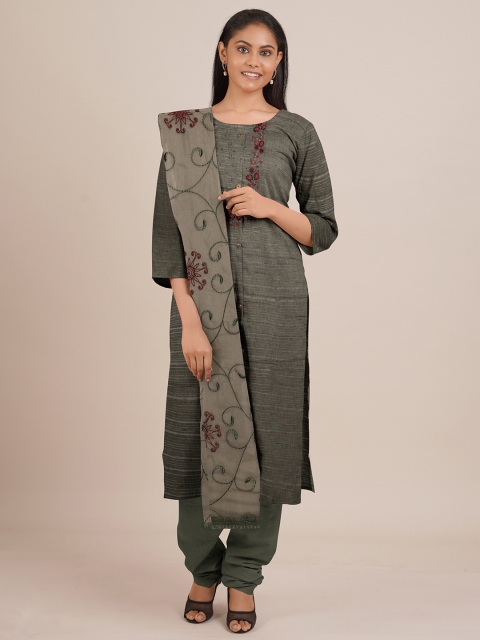 

Pothys Green Embroidered Unstitched Dress Material