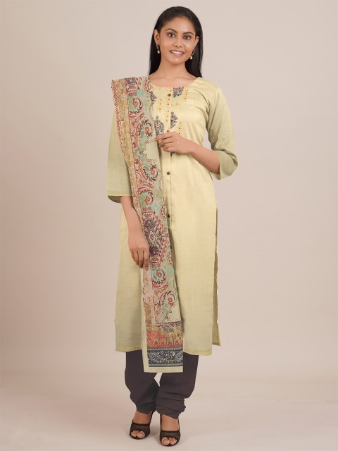 

Pothys Yellow & Charcoal Unstitched Dress Material