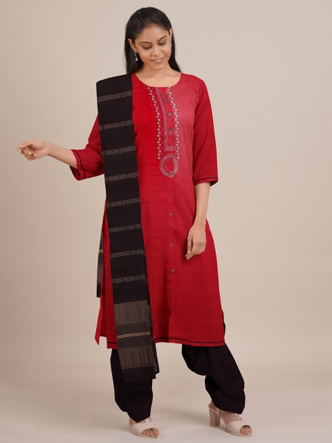 

Pothys Red & Black Unstitched Dress Material