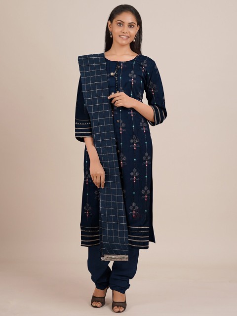 

Pothys Blue & Black Unstitched Dress Material