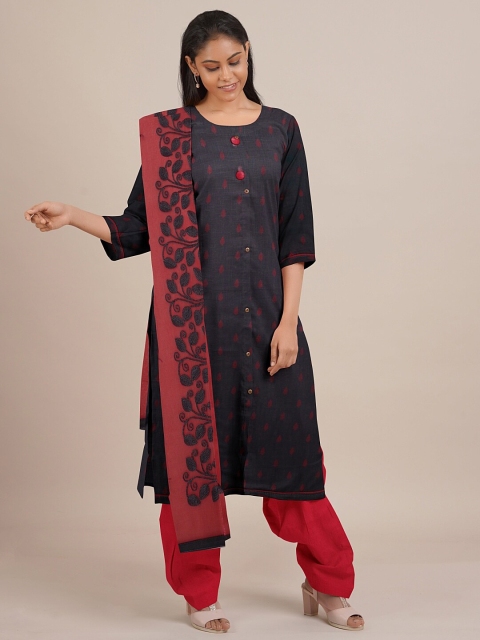 

Pothys Charcoal Grey & Pink Unstitched Dress Material