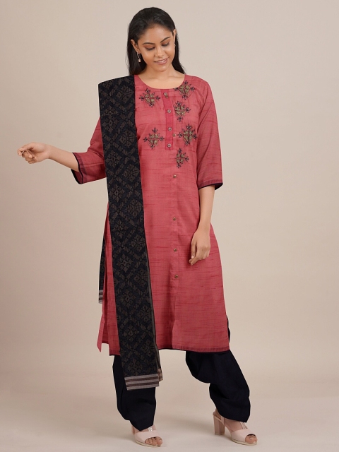 

Pothys Pink & Black Embroidered Unstitched Dress Material