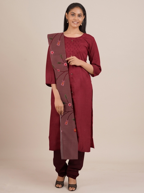 

Pothys Maroon Embroidered Unstitched Dress Material