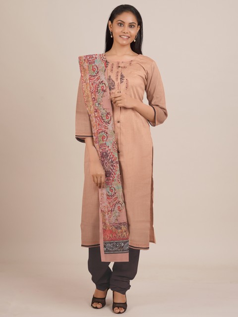 

Pothys Peach-Coloured & Charcoal Unstitched Dress Material