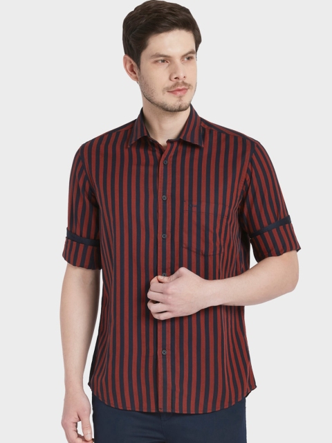 

ColorPlus Men Red & Navy Blue Striped Tailored Fit Casual Shirt