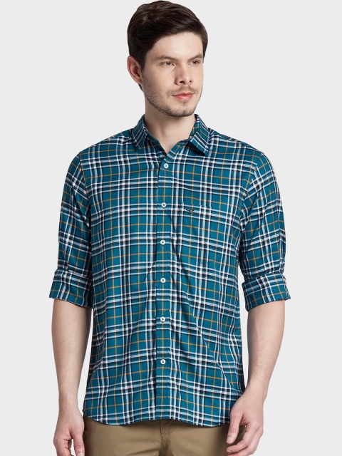 

ColorPlus Men Teal Blue and White Tailored Fit Tartan Checked Casual Shirt
