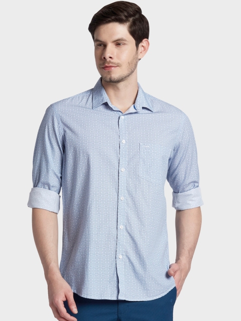 

ColorPlus Men Blue and White Tailored Fit Micro Printed Casual Shirt