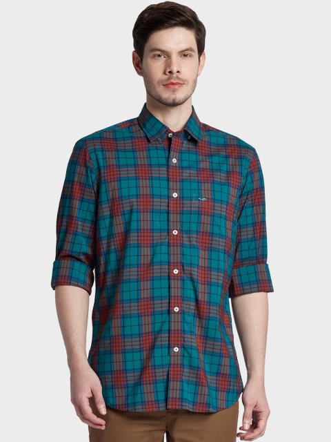 

ColorPlus Men Teal Blue and Red Tailored Fit Tartan Checked Casual Shirt
