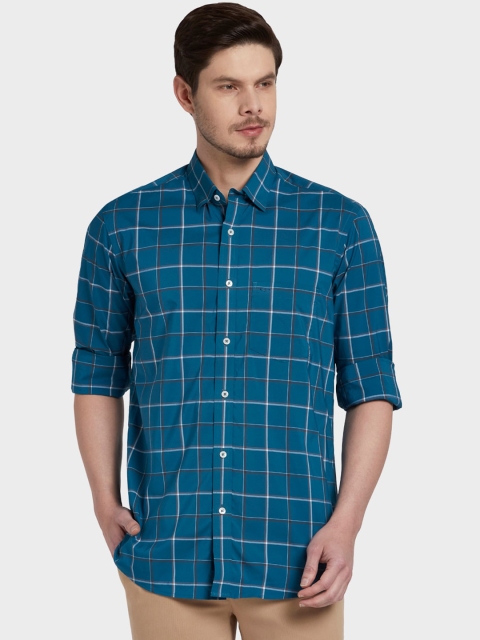 

ColorPlus Men Blue and White Tailored Fit Checked Casual Shirt