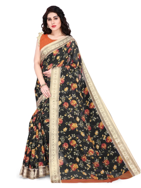 

KALINI Women Black & Orange Floral Printed Saree