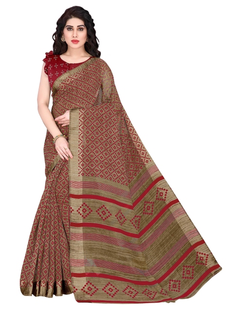 

KALINI Beige & Red Printed Cotton Saree