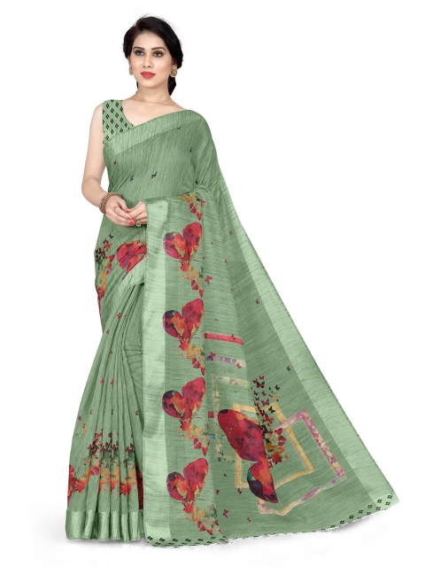 

KALINI Green & Red Abstract Printed Saree