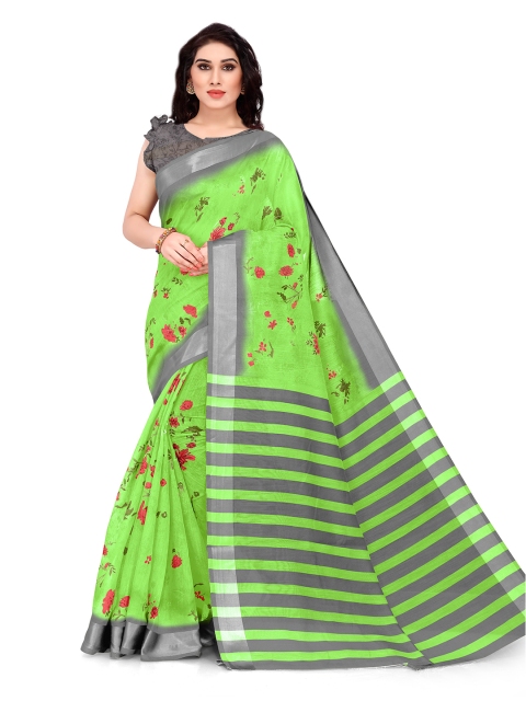 

KALINI Women Green & Red Floral Printed Saree With Striped Pallu Design