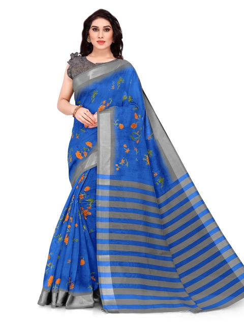 

KALINI Blue & Grey Floral Designer Saree