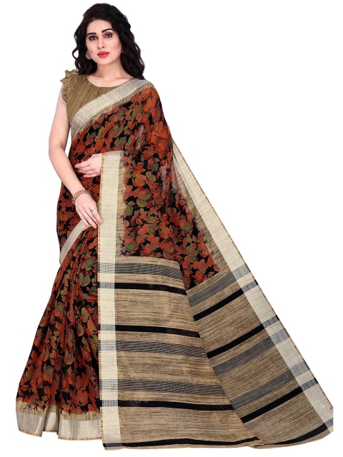 

KALINI Black & Orange Floral Bagh Saree