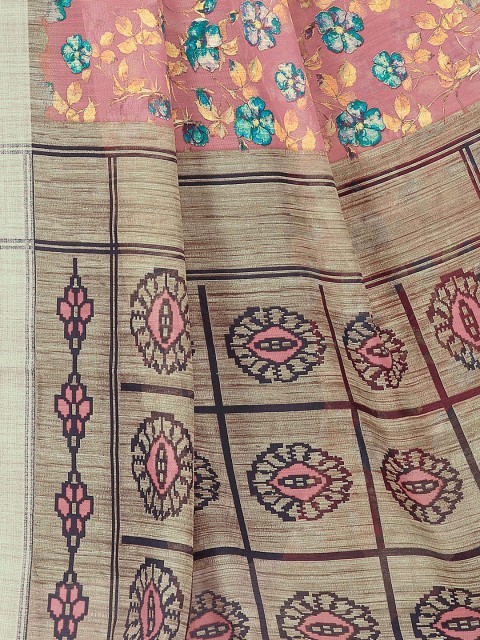 

KALINI Peach-Coloured & Beige Floral Saree