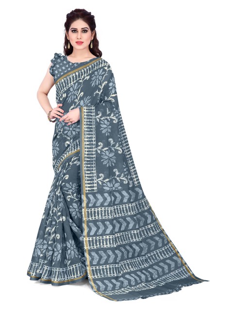 

KALINI Blue & White Floral Bagh Printed Saree