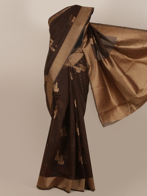 

Pothys Brown Ethnic Motifs Zari Cotton Blend Saree