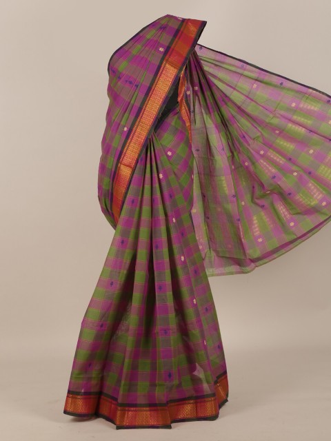 

Pothys Pink & Green Checked Pure Cotton Saree