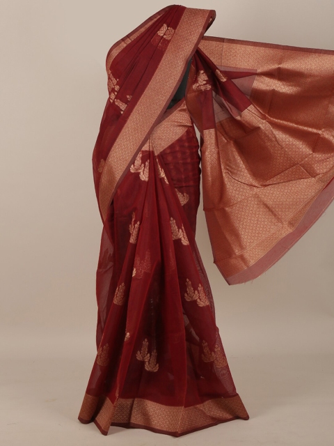 

Pothys Maroon & Gold-Toned Ethnic Motifs Zari Saree