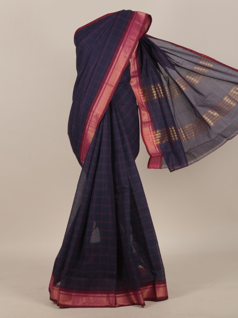 

Pothys Navy Blue & Pink Checked Pure Cotton Saree