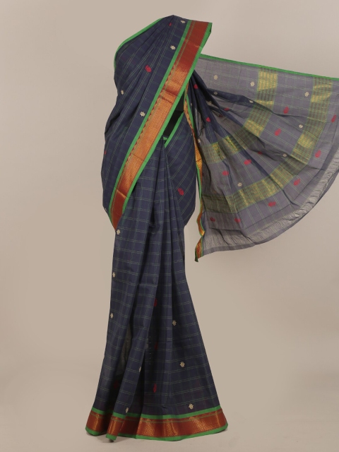 

Pothys Blue & Green Checked Pure Cotton Saree