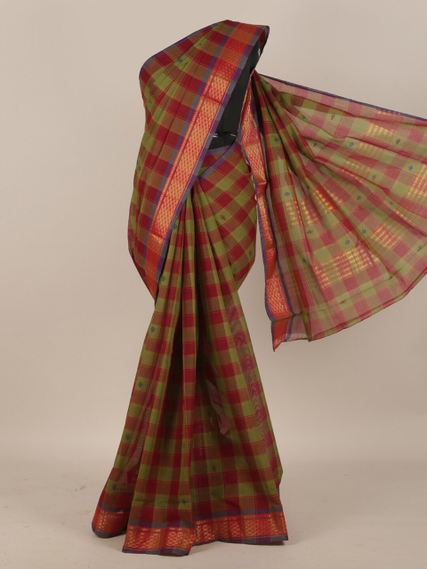

Pothys Maroon & Green Checked Pure Cotton Saree