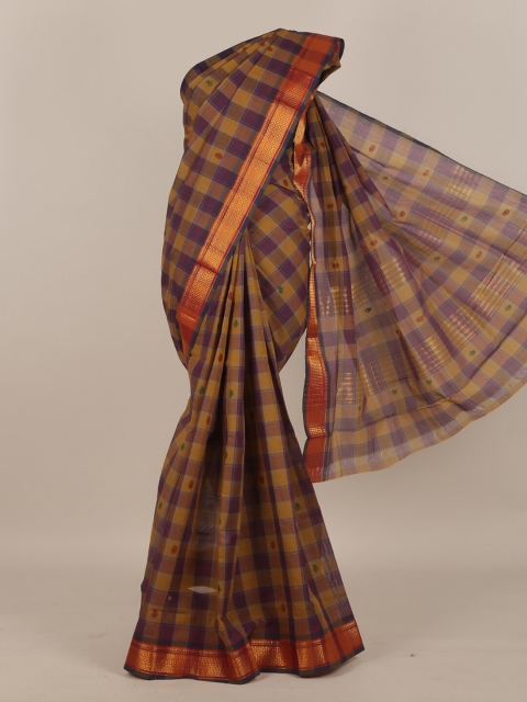

Pothys Purple & Olive Green Checked Pure Cotton Saree