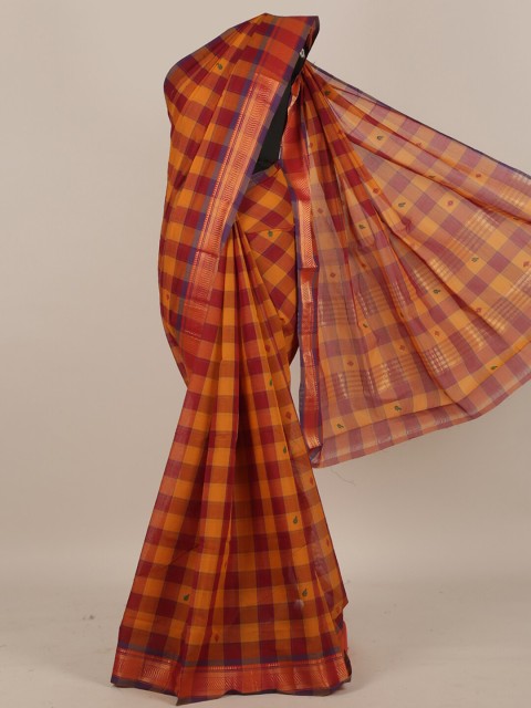 

Pothys Red & Mustard Checked Pure Cotton Saree