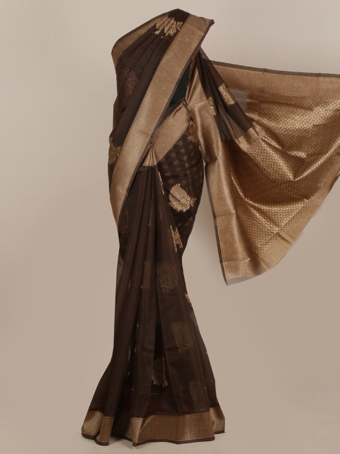 

Pothys Brown & Beige Ethnic Motifs Zari Cotton Blend Saree