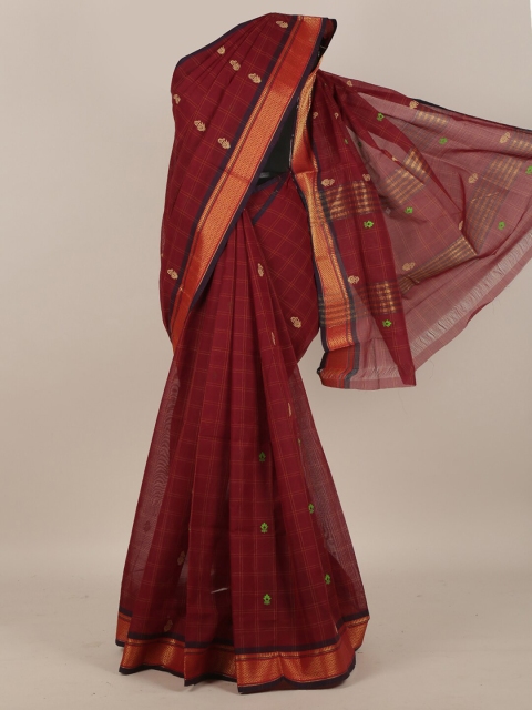 

Pothys Maroon & Gold-Toned Ethnic Motifs Zari Pure Cotton Saree