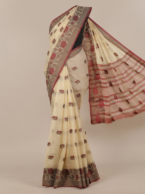 

Pothys Cream-Coloured & Maroon Ethnic Motifs Cotton Blend Saree